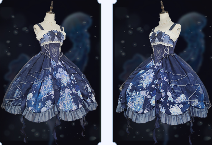 YingLuoFu~Original Elegant Lolita Blue Lolita JSK   