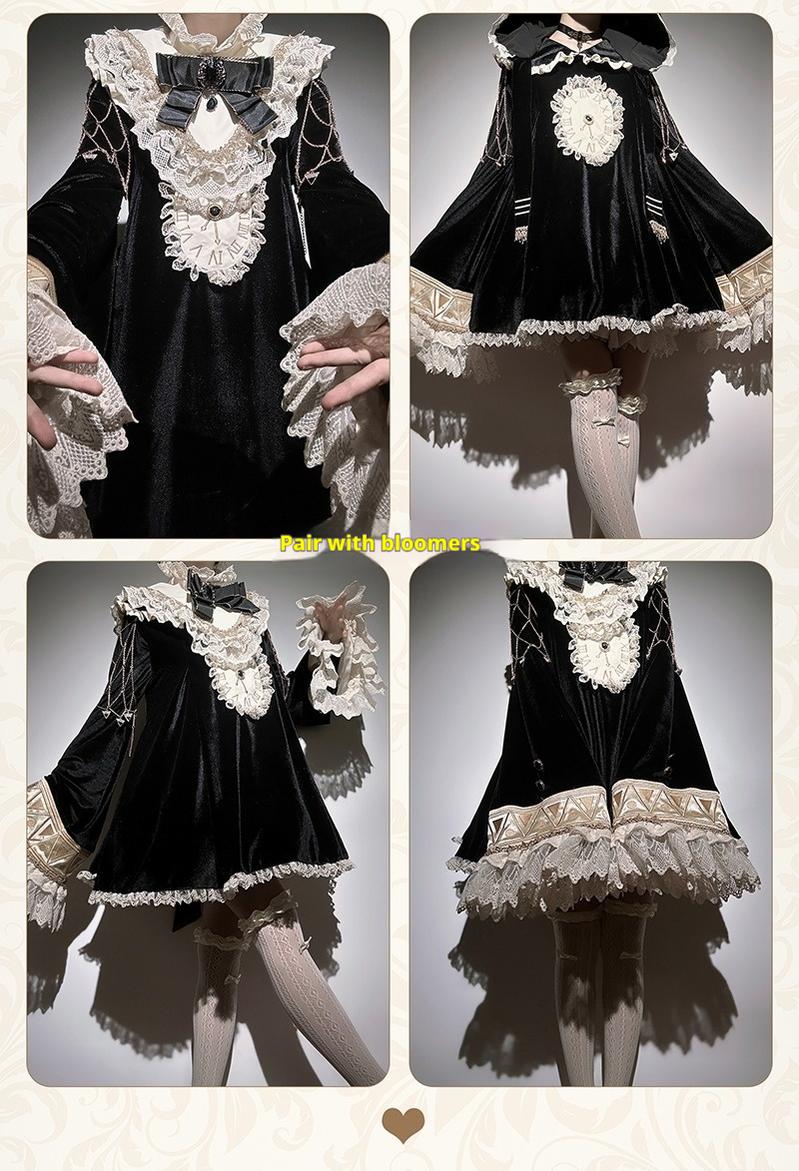 LizBird~Reincarnated Clock~Vintage Lolita OP Dress Set Lolita Bloomers   