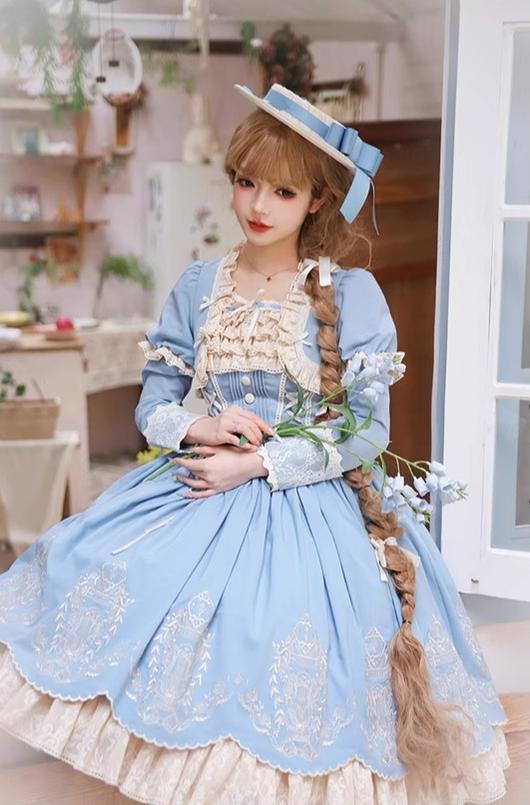 Amber Realm - Dream Strings - Embroidered Classic Lolita OP Dress, Princess Sleeves 44349:805161