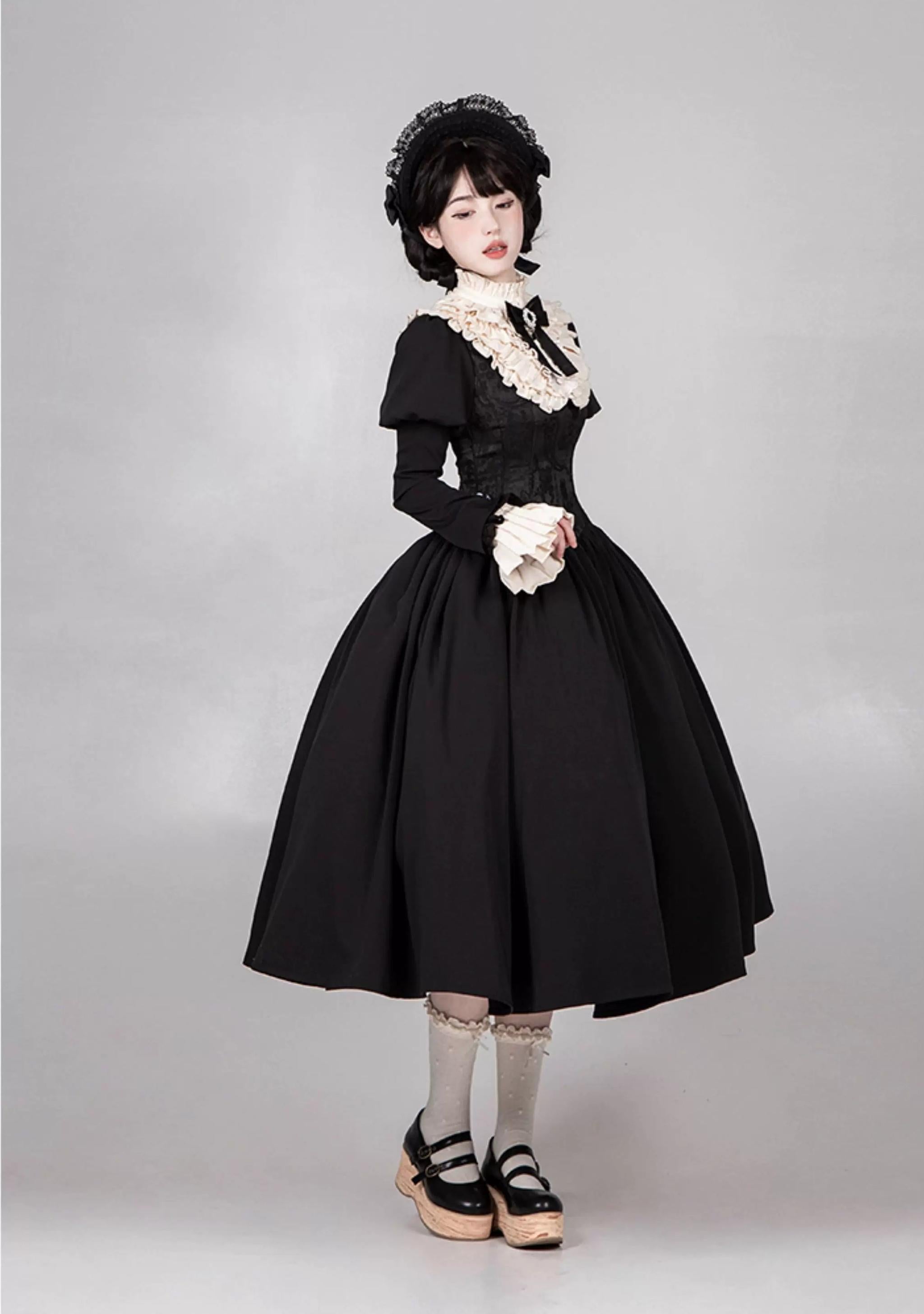 Old Covenant - Classic Lolita Jacquard OP Dress, Petal-Shaped Boned Waist