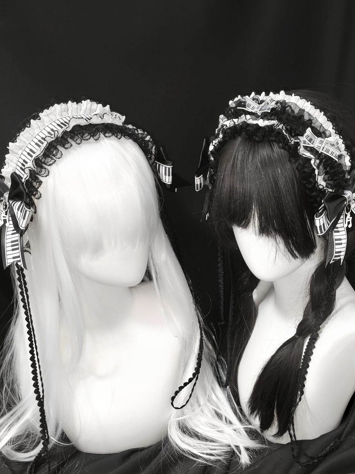 Black & White Old School Lolita Hairband, Piano Key Print 46005:872055