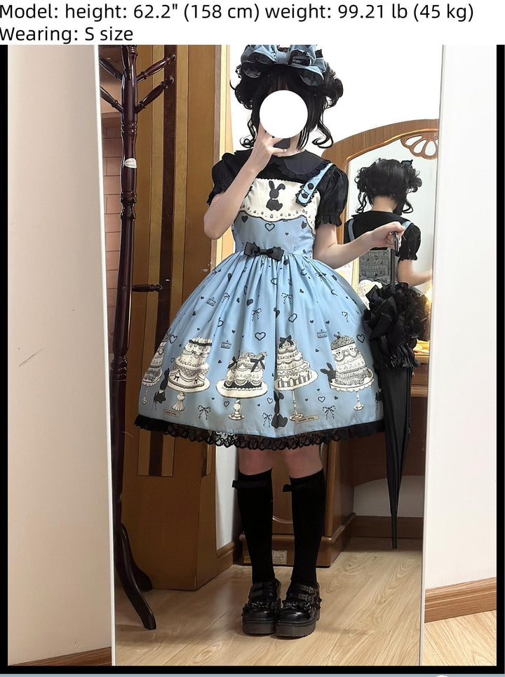Sweet Dream Sheep - Cake Bunny - Blue Sweet Lolita Dress, Bunny&Cake Print