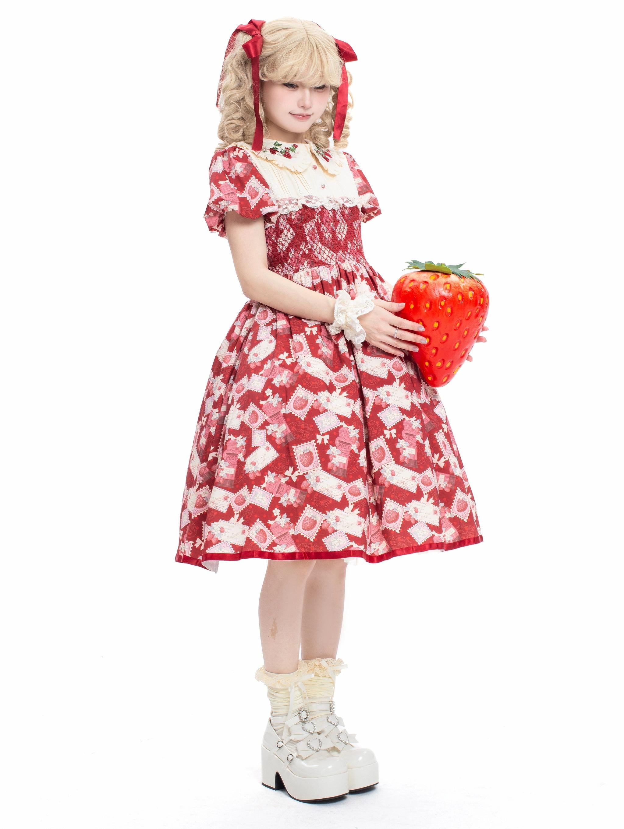 Strawberry Witch - Kawaii Lolita OP Dress, Strawberry Print (2XL 3XL L M S XL) 43836:786720