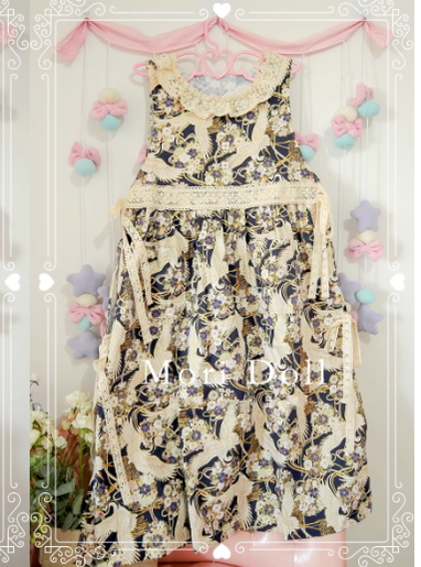 Mori Doll~Mori Style Apron~Daily Lolita Colorful Patterns Apron Dress free size red-crowned crane print 