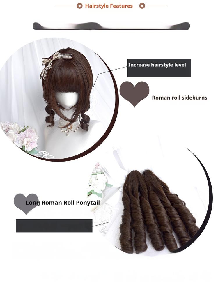 (BFM)Sinwavy~Fairy Tale Town~Classic Lolita Wig Dark Brown Roman Curly Double Ponytail Wig   