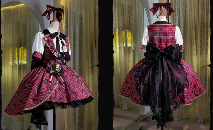 Forest Fluorescent Carps~IP Collab Sweet Lolita Performance Outfit Red Plaid JSK Full Set   