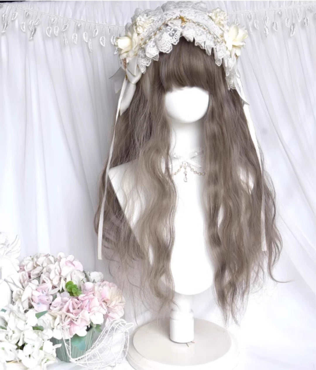 Sinwavy~Elegant Lolita Wig Ash Linen Grey Curly Wig   