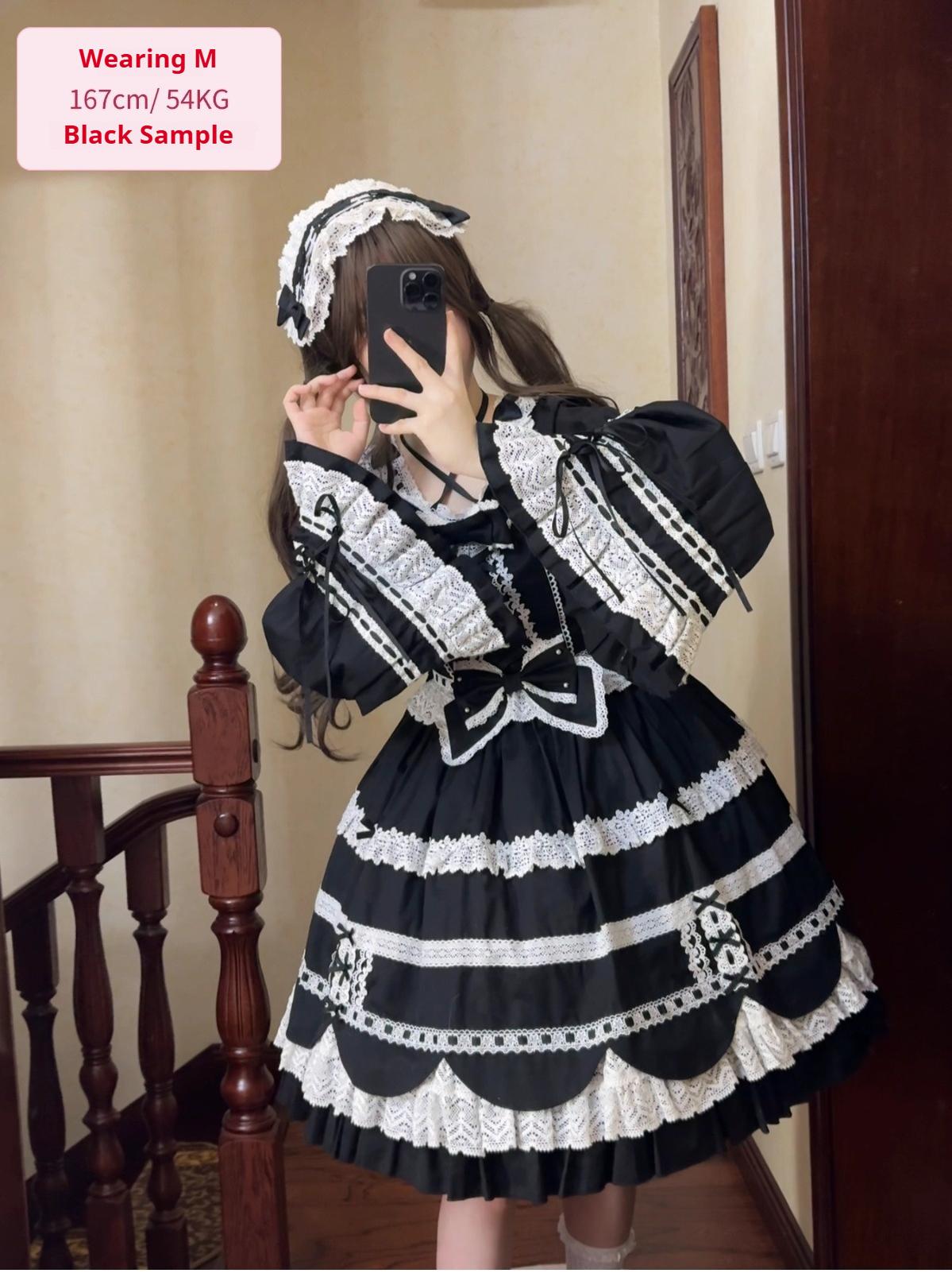 AerialCat~Cream Petals~Old School Lolita OP Tiered Ruffles Cotton Dress 42762:752796
