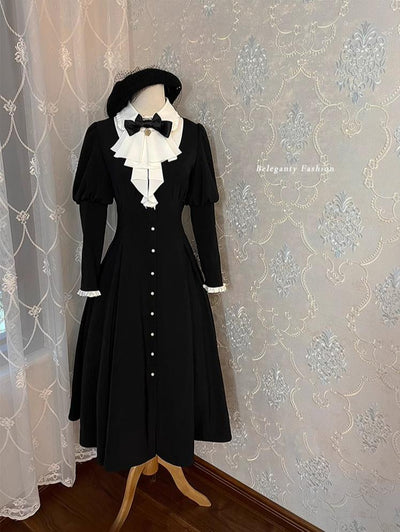 Beleganty Fashion~Miss Winnie~Retro Lolita Cape Long Sleeve Dress Black OP S 