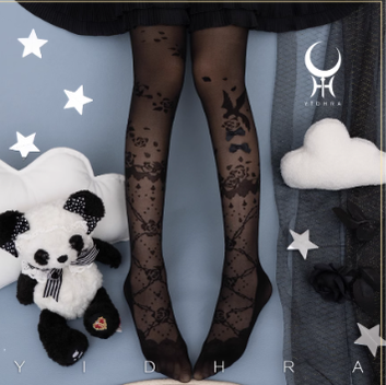 Yidhra - Nightingale and Rose - Elegant Lolita Stereo Flower Thin Tights One Size black ordinary-thin-silk 20D