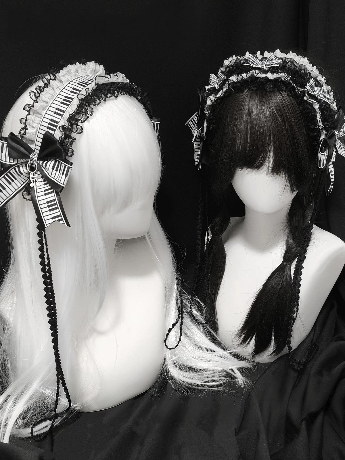 Black & White Old School Lolita Hairband, Piano Key Print 46005:872057