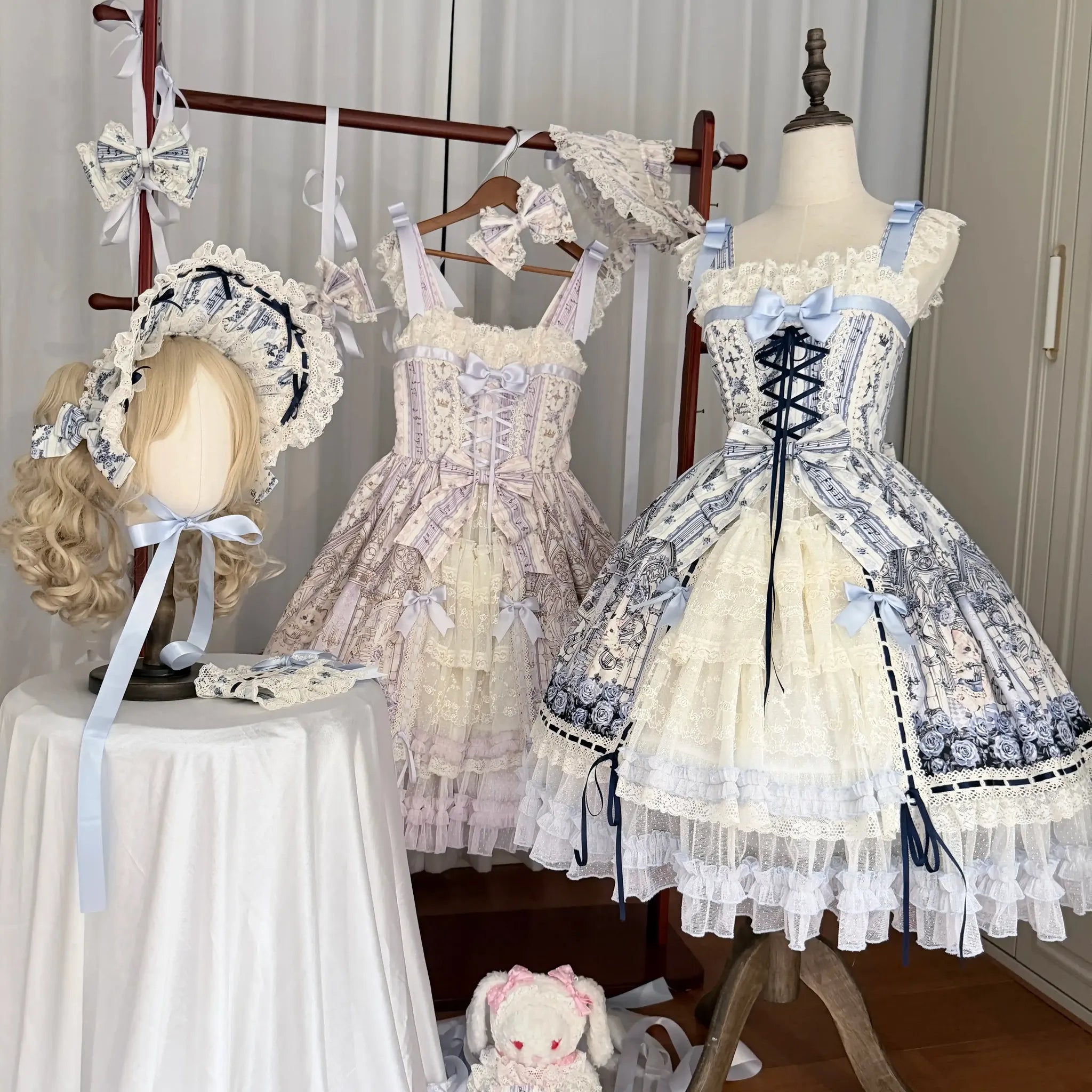 Glass Spire Melody - Cotton Lining Classic Lolita JSK, Cat and Musical Note Print 45586:852964