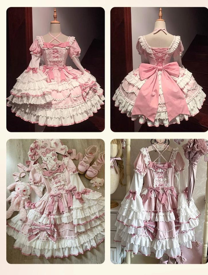 Heartbeat doll~Lily's Tea Party~Pink Old School Lolita OP Dress Long Sleeve