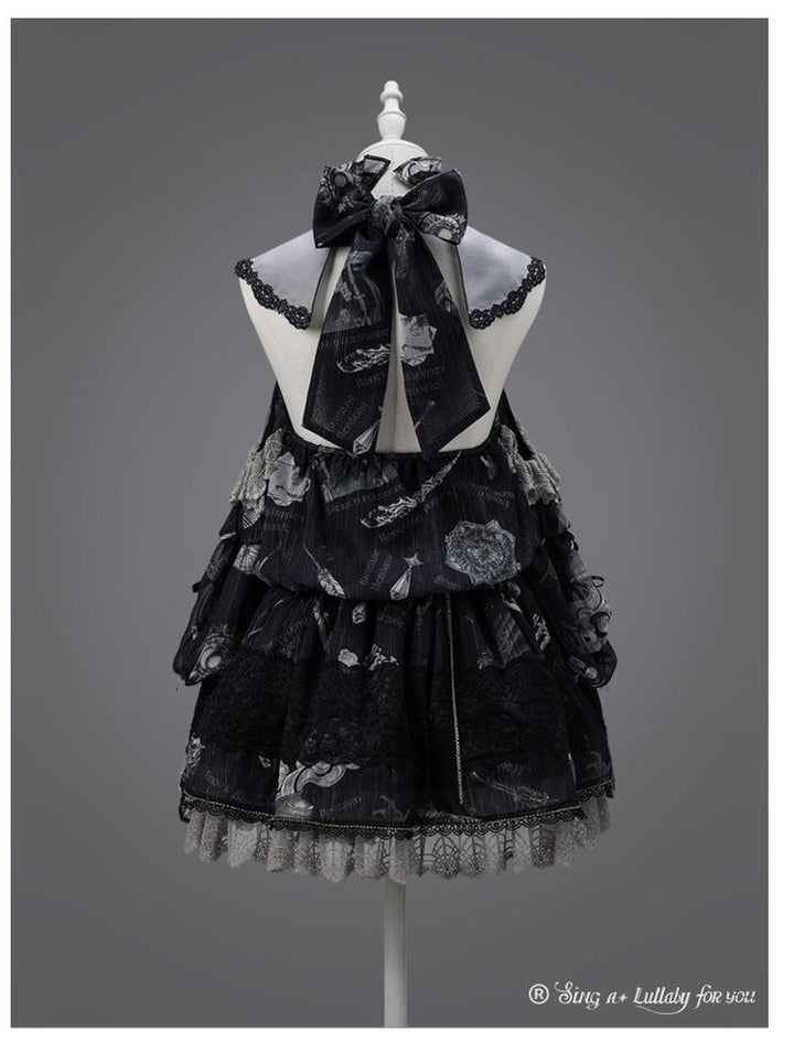 Sing a lullaby for you~Believer~IP Collab Gothic Lolita OP Dress Set Printed Hooded cape   