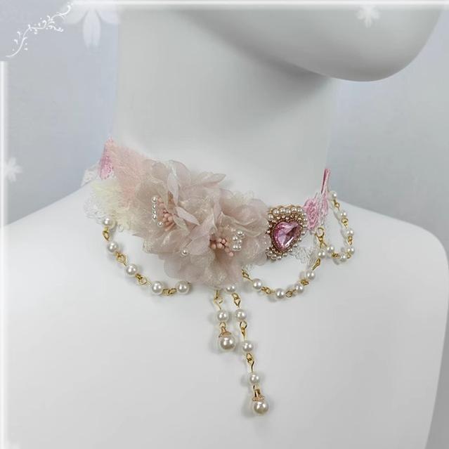 Cocoa Jam~Elegant Lolita Necklace Rose Gemstones and Pearl Necklace   