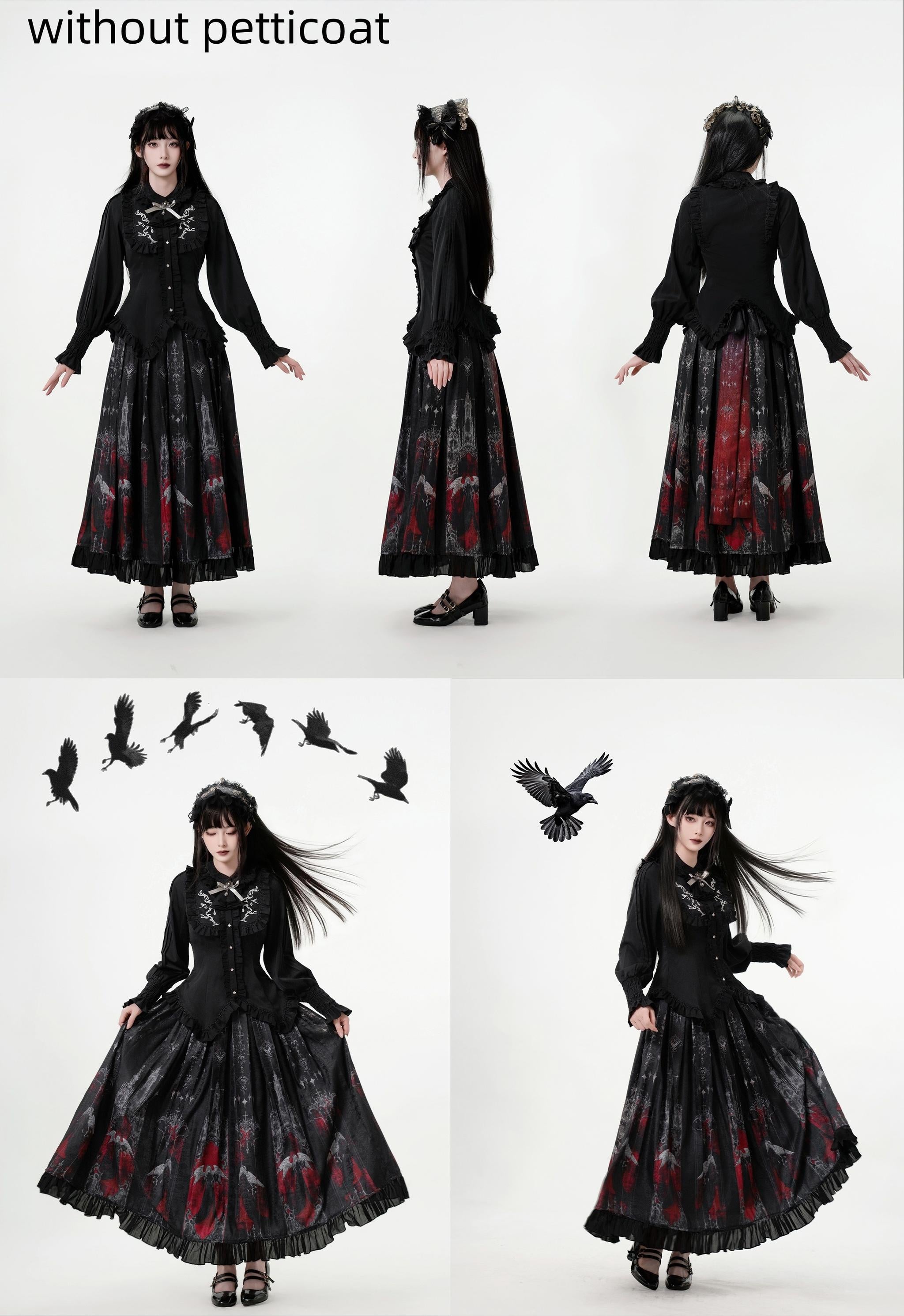Luoluan Lolita - Fallen Angel - Printed Gothic Lolita Skirt Outfit