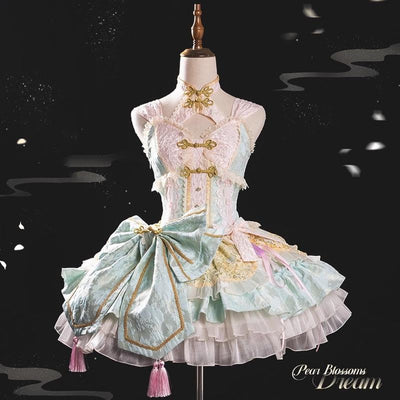 Mewroco~White Pear Dream~Han Lolita JSK Dress Halter Dress for Summer Wear S Green jsk 