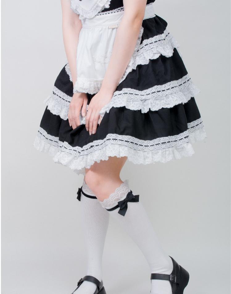 Roji roji~Spring Lolita Socks Mid-calf Socks Over Knee Stockings Free size Black mid-calf socks 
