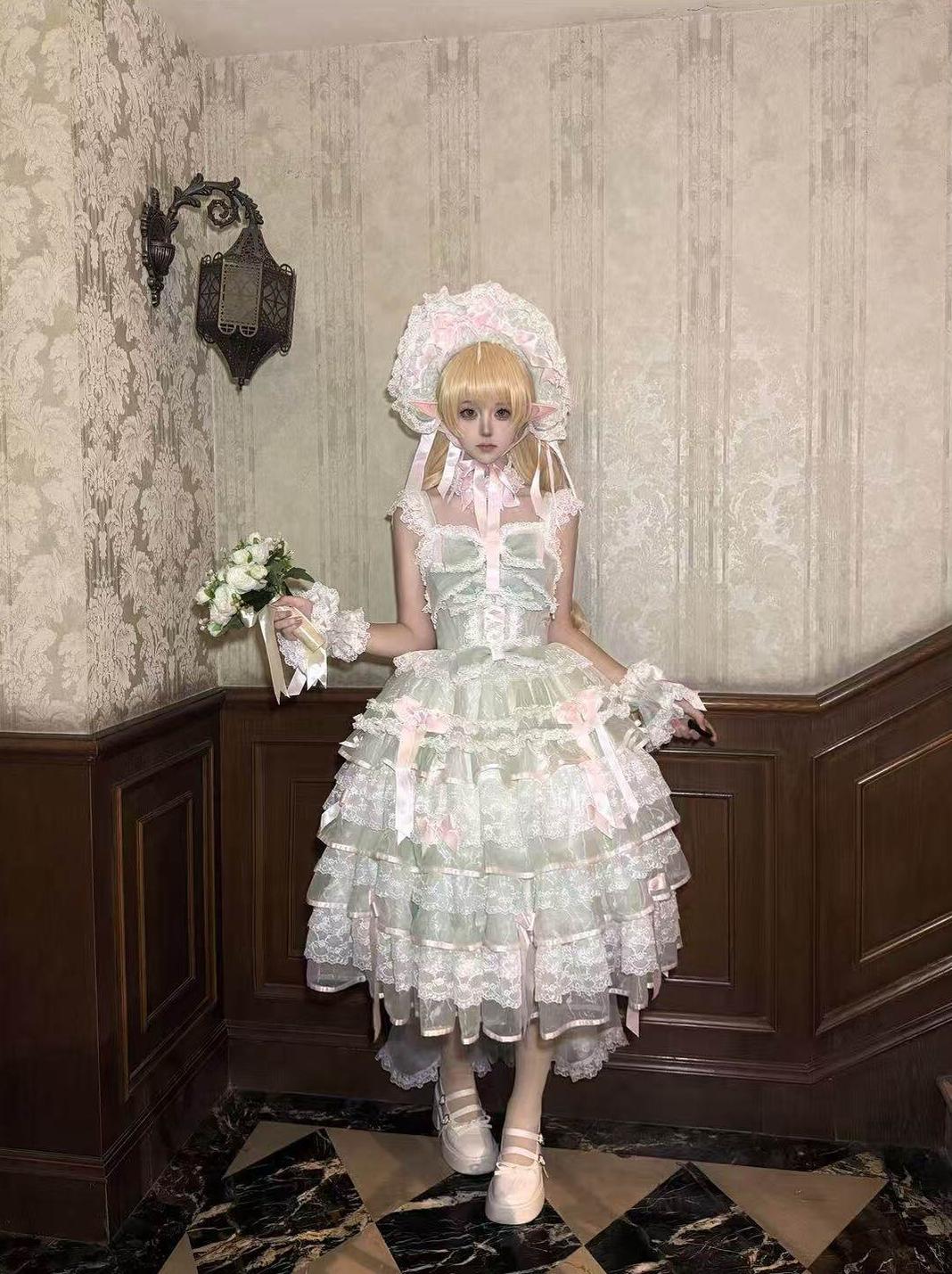 Sakura Snow Love Song - Wedding Sweet Lolita JSK Dress, Lace & Bows Details (2XL L M S XL) 44530:812513