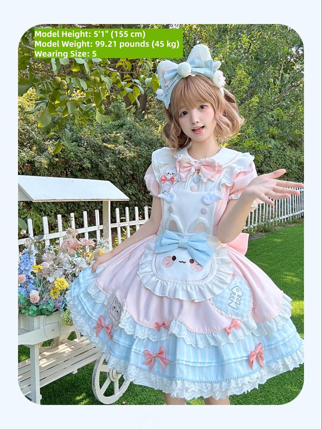 Jiuli Lolita - Nine Meow Bunny - Sweet Lolita Bunny Apron OP Dress, Back Zipper 44098:795731