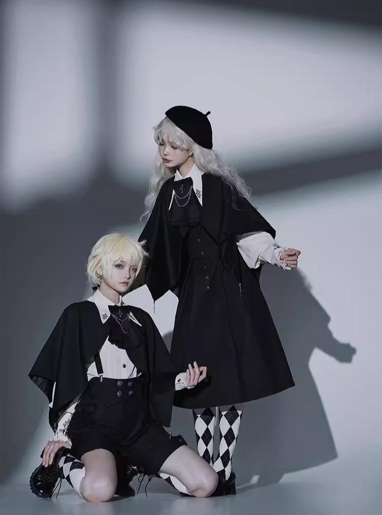 CastleToo~Night Raven Magic~Ouji Lolita Dress Set Prince Suspender Shorts Cape   