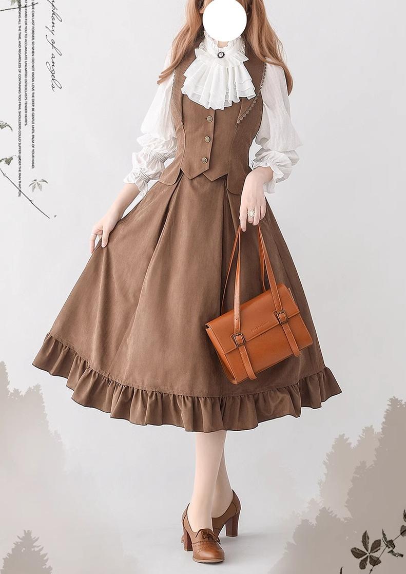 (BFM)Forest Wardrobe~Misty Forest~Elegant Vintage Fishbone Lolita Long Skirt Lolita Vest   