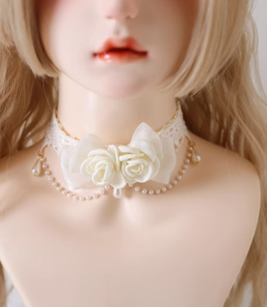 Xiaogui - Elegant Lolita Lace Camellia Necklace A version beaded yarn bow