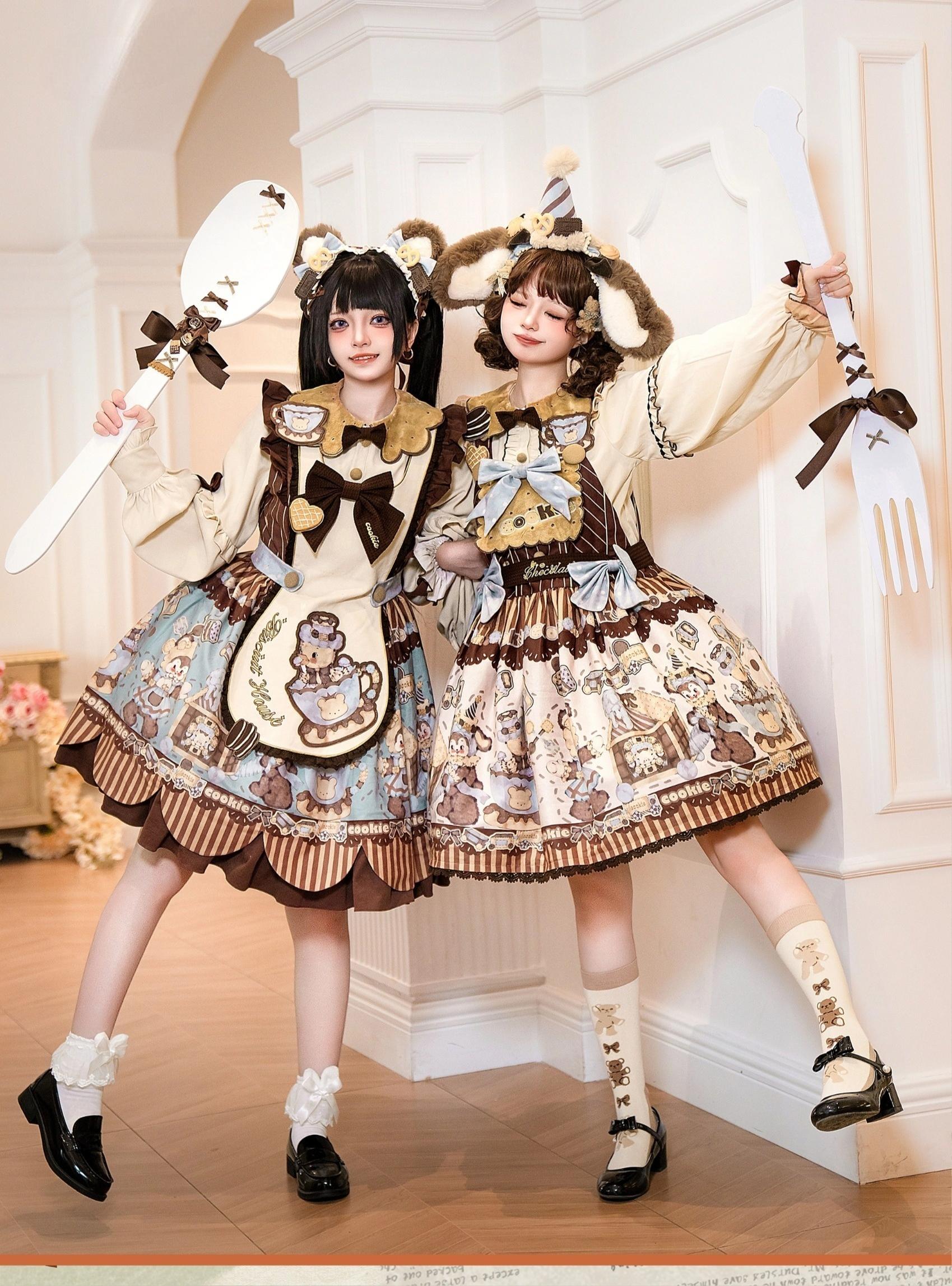 Star Fantasy - Bear Cookies - Kawaii Bear Printed Vintage Lolita Dress 43817:786479
