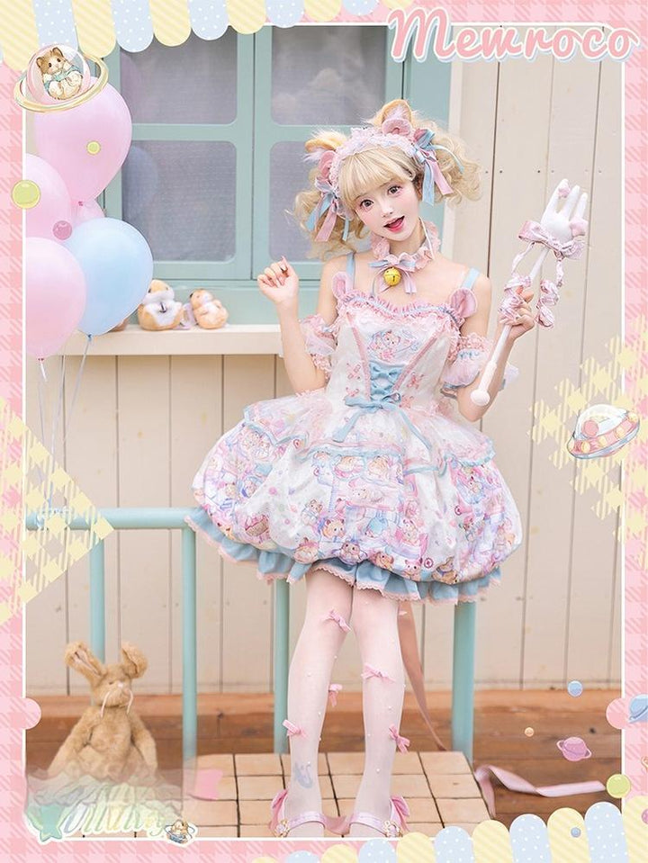 Mewroco~Vibrant Hamster~Sweet Lolita JSK Dress Floral Print Bud Skirt