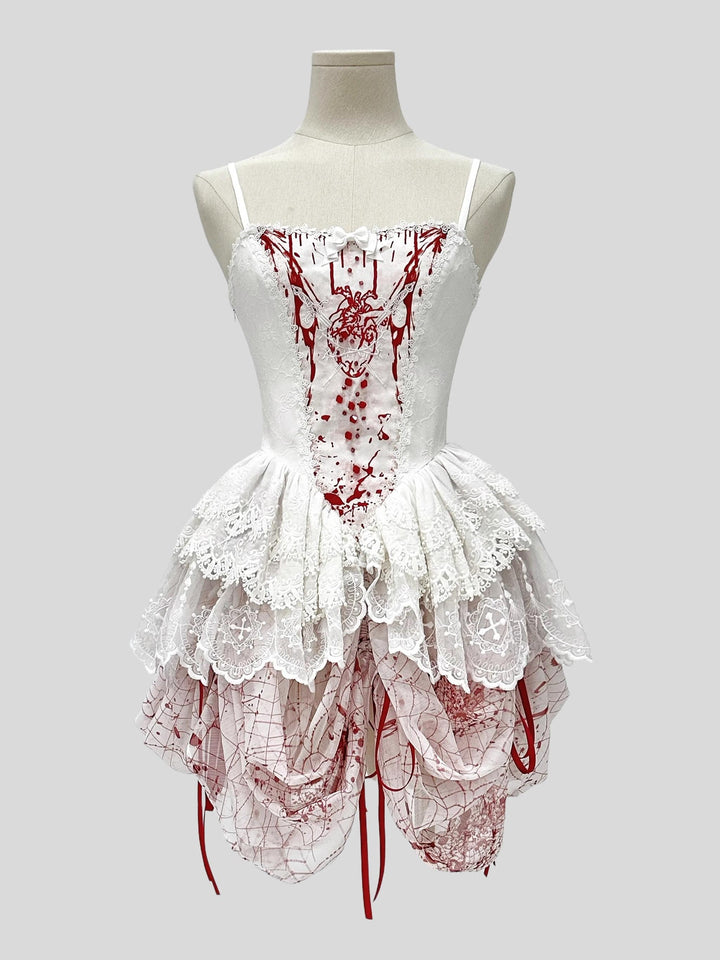 Dark Star Island~Moonlight Sanctum~Gothic Lolita Dresses Suit JSK SK Shirt XS SP Blood White Thin Strap JSK 