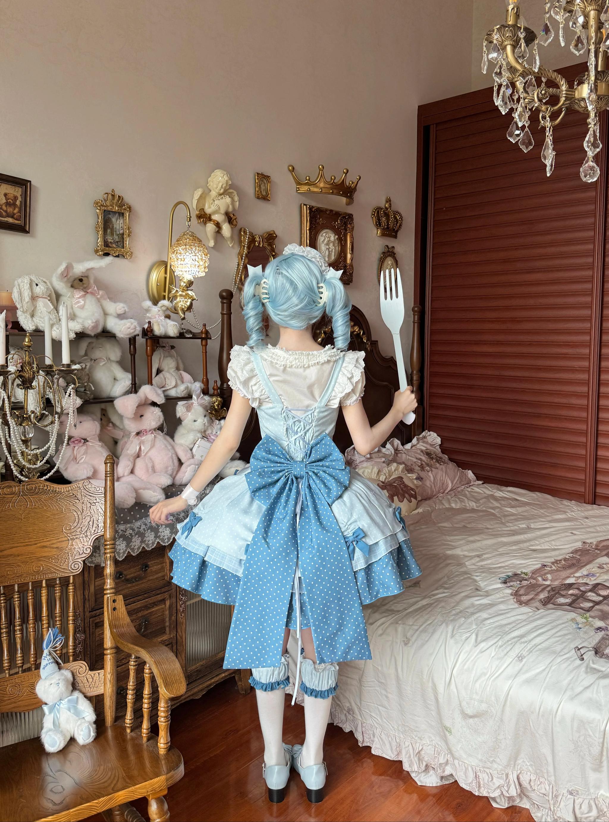 Glass Bottle - Sweet Lolita JSK Dress Set, Polka Dot & Bow Details 45792:862889