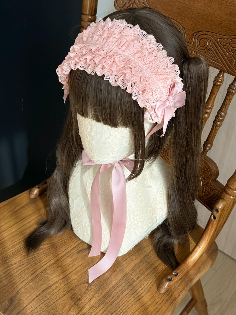 MAID - Customized Elegant Lolita Bow Lace KC Headdress Smoke Pink