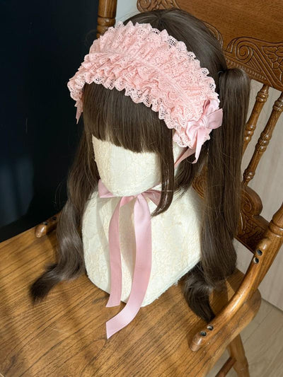 MAID~Customized Elegant Lolita Bow Lace KC Headdress Smoke Pink  