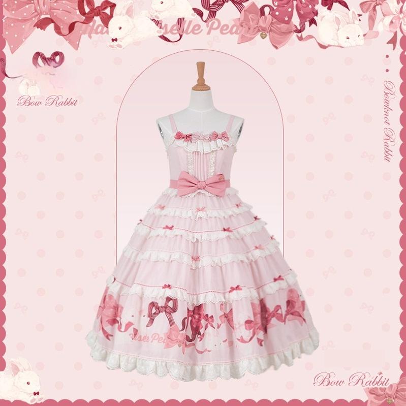 Mademoiselle Pearl~Bow Bunny~IP Collab Sweet Lolita OP Dress Bow JSK OP XS Strap JSK 