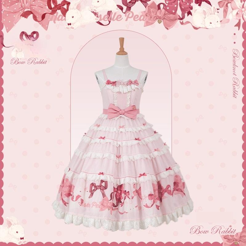 Mademoiselle Pearl~Bow Bunny~IP Collab Sweet Lolita OP Dress Bow JSK OP (L M S XL XS) 38022:578736