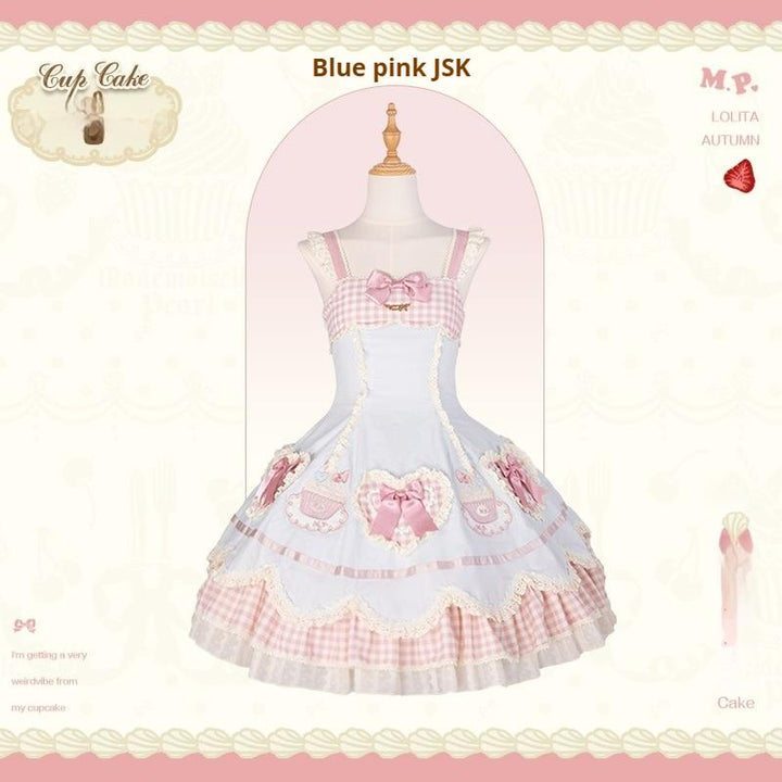 Mademoiselle Pearl~Cup Cake~Sweet Lolita OP Dress Kawaii Lolita JSK SK JSK - blue pink XS 