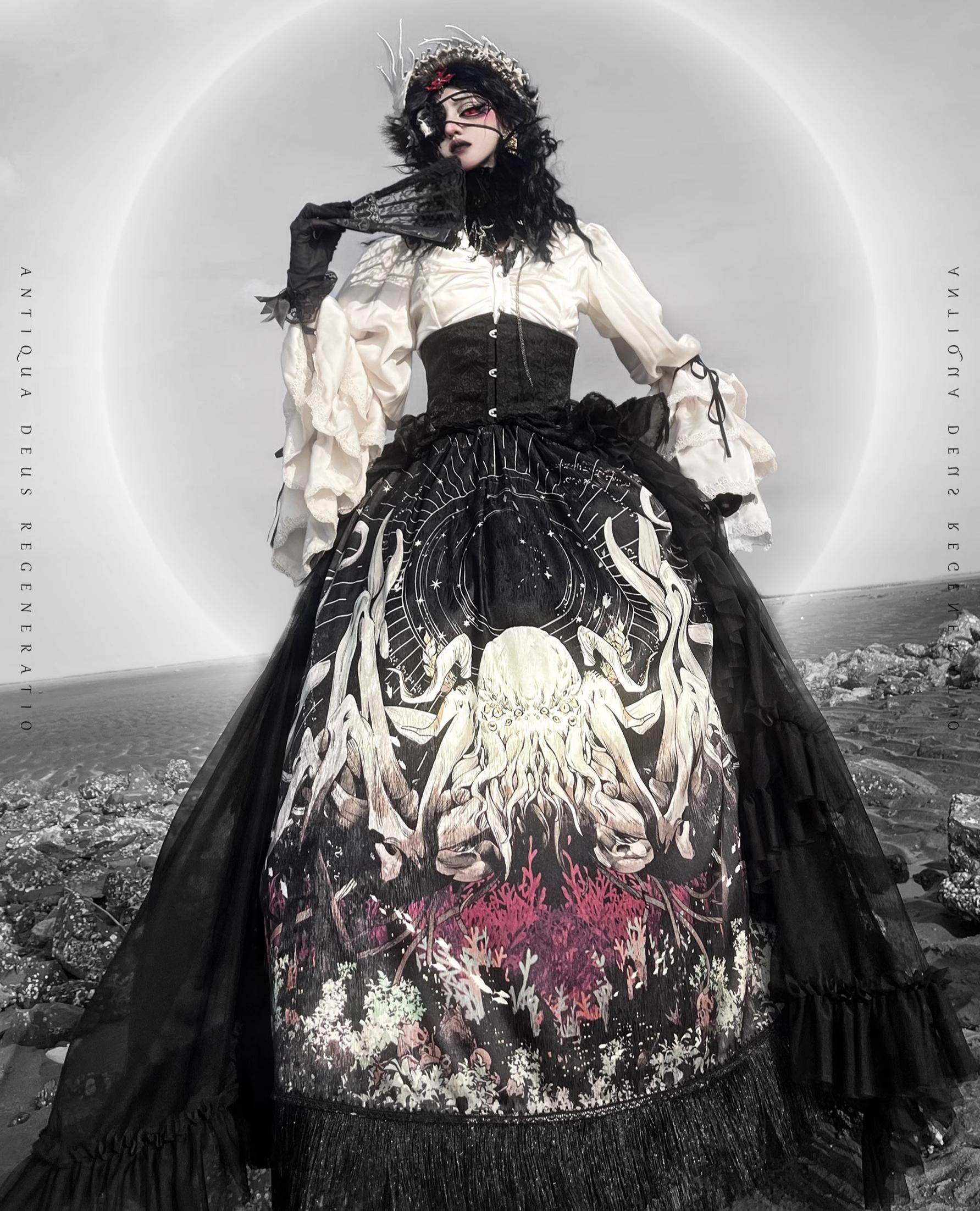 Caged Bird Hotel - Reborn Ancient God - Gothic Lolita Shirt Lolita Skirt Set