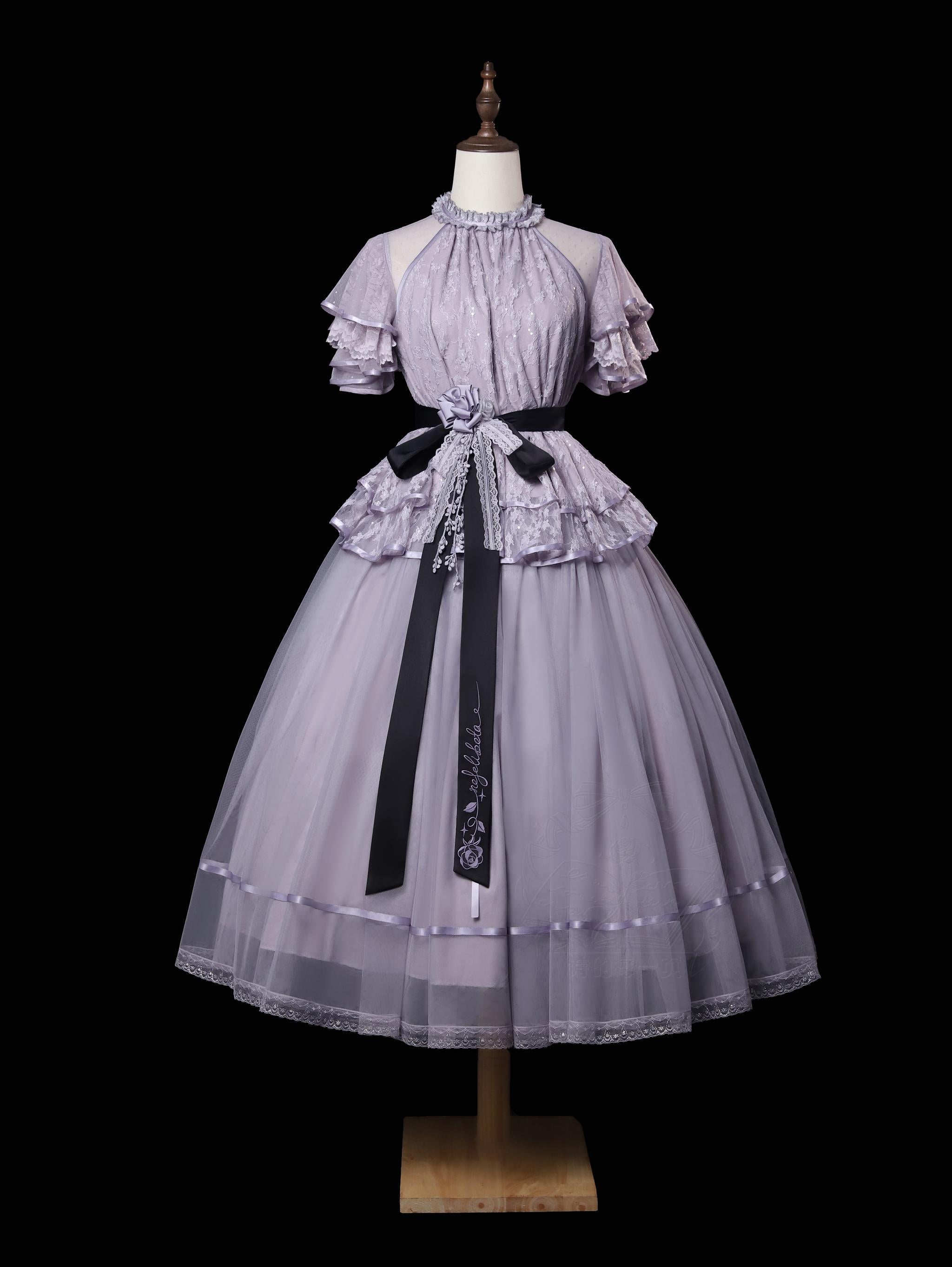 Moonlight Ode - Classic Lolita Lace Halter-neck Blouse & Tulle Skirt Set 45447:849181