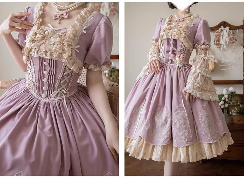 Amber Realm - Dream Strings - Embroidered Classic Lolita OP Dress, Princess Sleeves