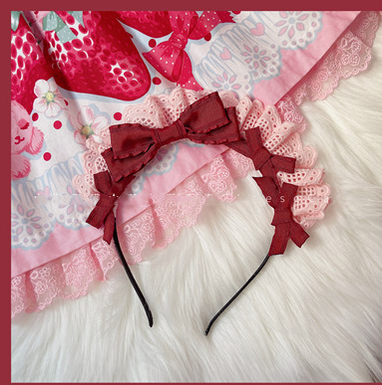 (Buyforme)Cheese Cat~Fashionable Lolita Bow Lace KC Multicolor Customized a pink lace burgundy bow KC  