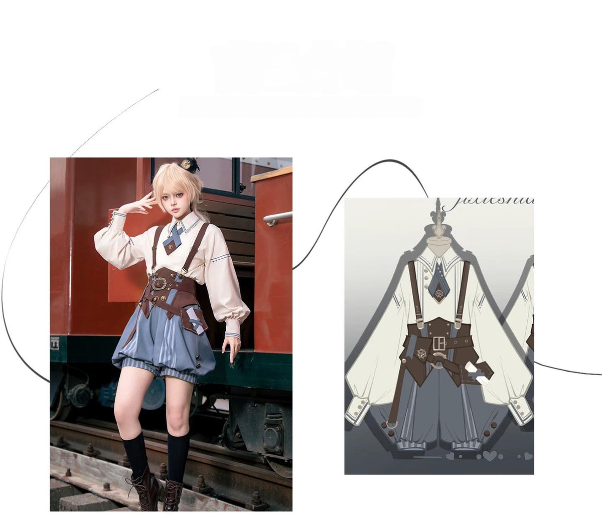 Poem of Wind & Compass - Ouji Lolita Blouse & Faux-Suspender Bloom Shorts Set 45919:868267