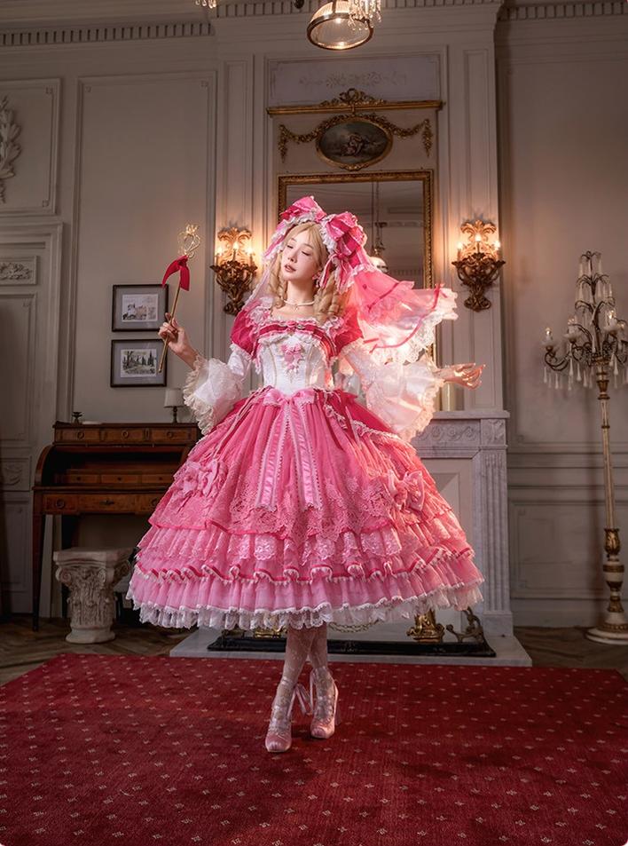 Jennifleur - IP Collab Sweet Lolita Hime Sleeve OP & Long JSK, Floral Accent 45882:866326