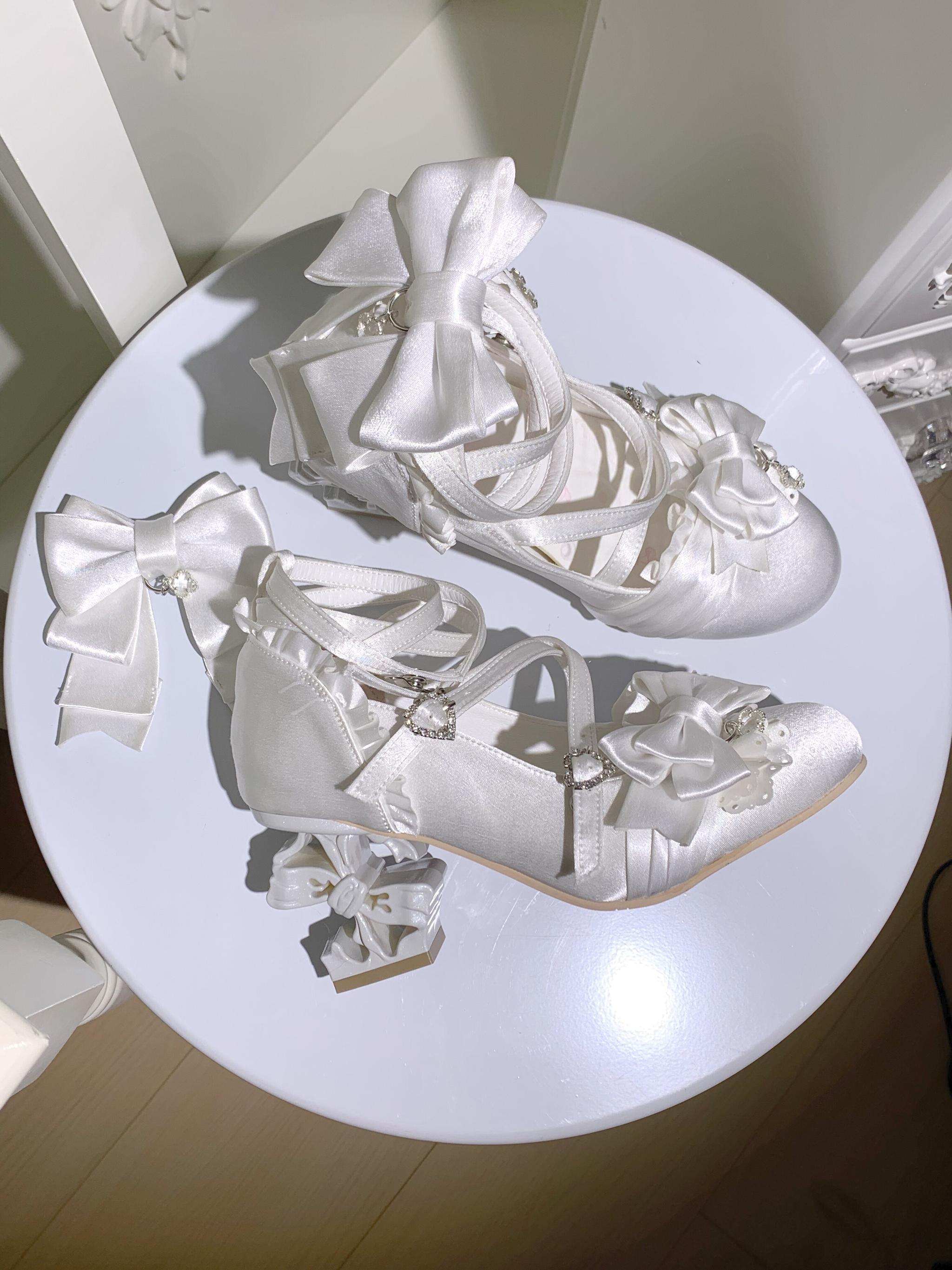 Thousand Knots - Classic Lolita Satin Heels Shoes, Bow-shaped Heel