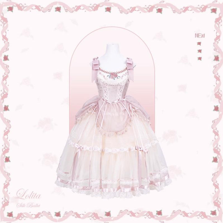 Mademoiselle Pearl~Silk Ballet~Wedding Lolita JSK Dress Princess Ballet Dress XS Long JSK (Pink) 