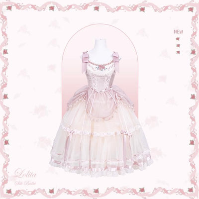 Flower and Pearl Box~Silk Ballet~Wedding Lolita JSK Dress Princess Ballet Dress XS Long JSK (Pink) 