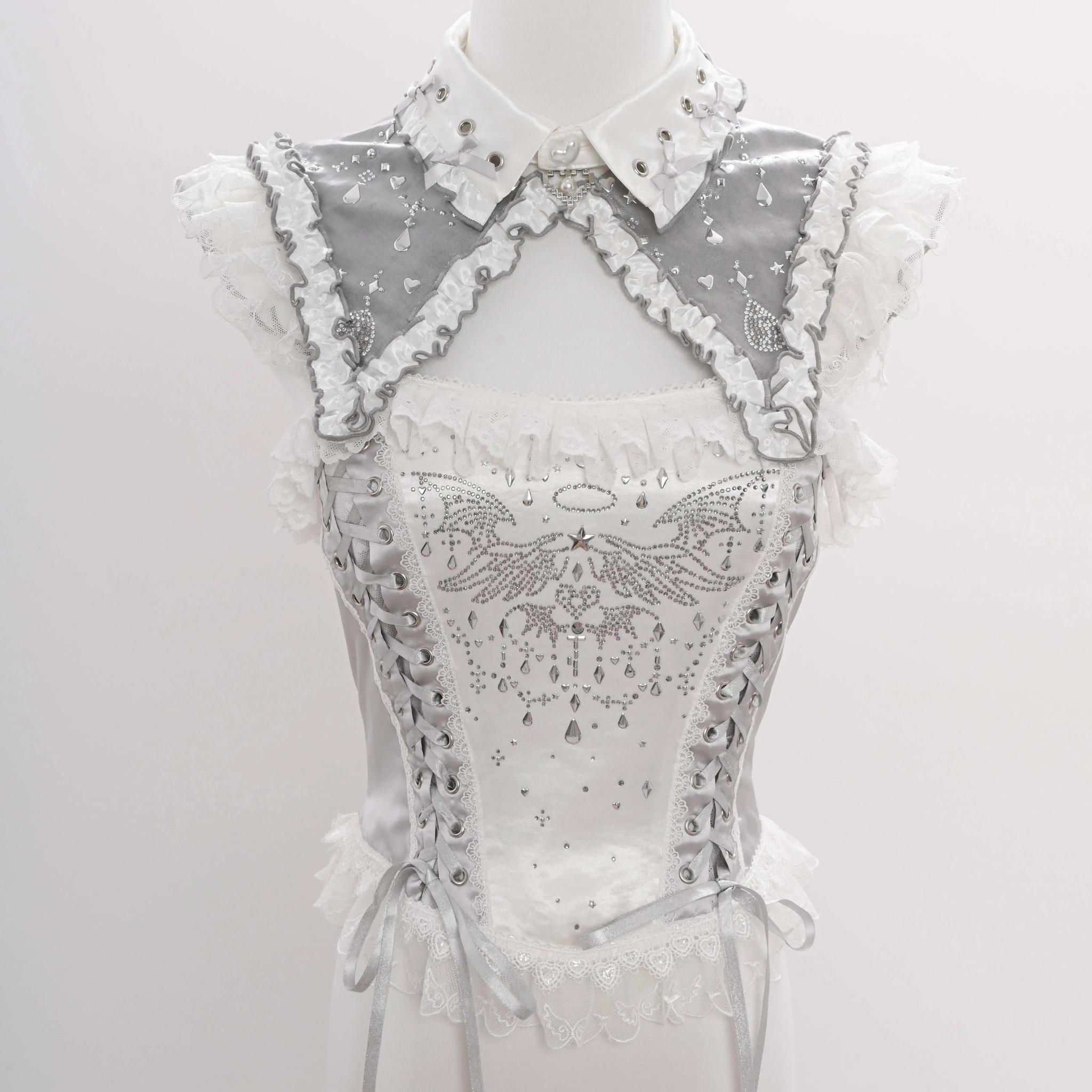 LustrE - Metallic Angel - Silver-white Punk Lolita JSK, Wing and Rhinestone Details 44276:801937