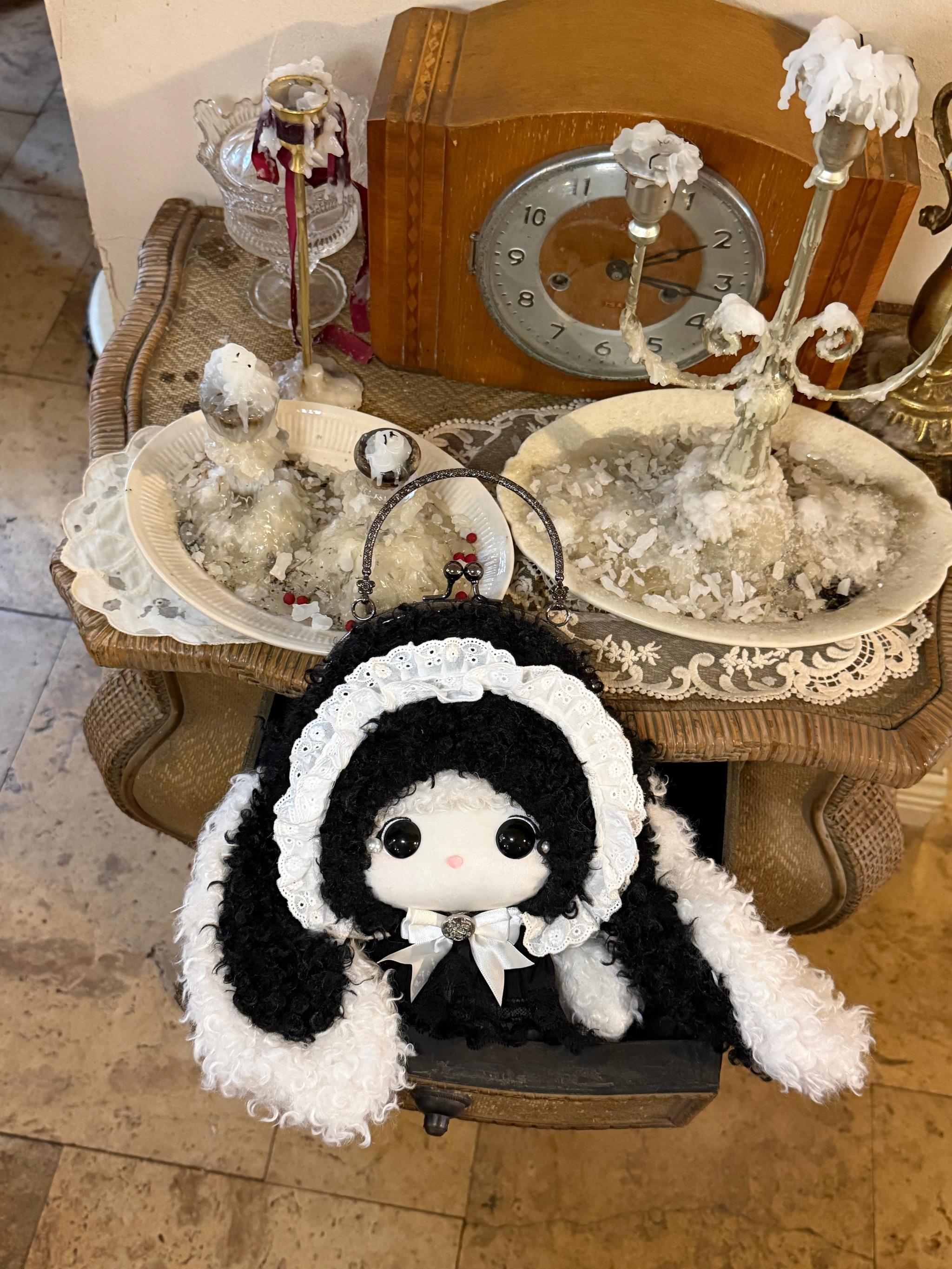 Kawaii Lolita Kiss Lock Plush Doll Bag Black Bunny Ear Bag Only