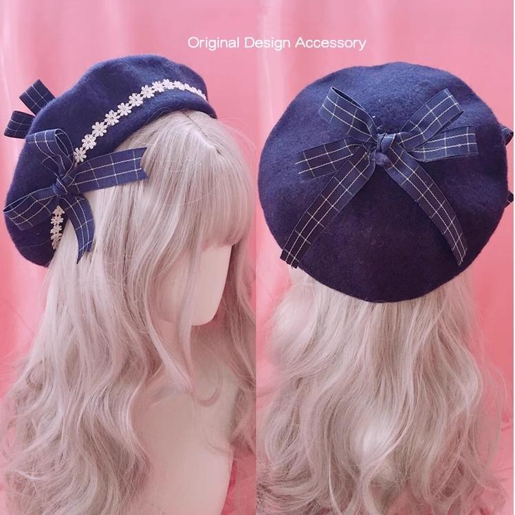 FanMengJia - Sweet Lolita Beret Woolen Bow Lolita Hat