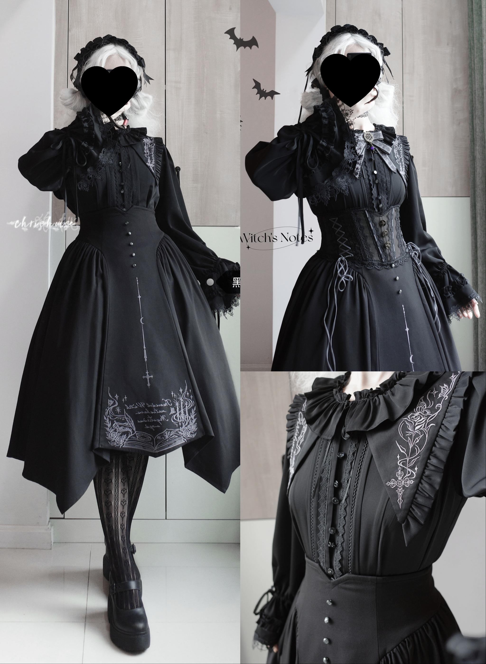 Chris House Lolita - Witch Notes - Gothic Loliat Embroidered Dress Suit, Cross and Rose Print 44096:795090