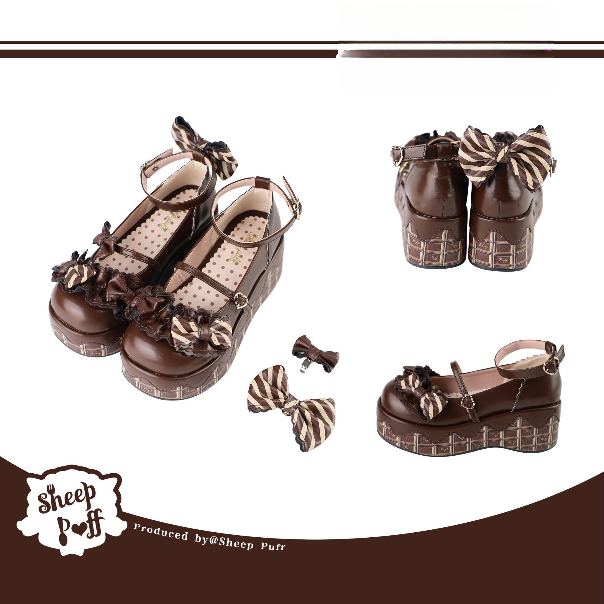 Sheep Puff~Chocolate Sponge Cake~Sweet Lolita Thick-Sole Shoes with Printed Platform (35 36 37 38 39 40) 42507:742897